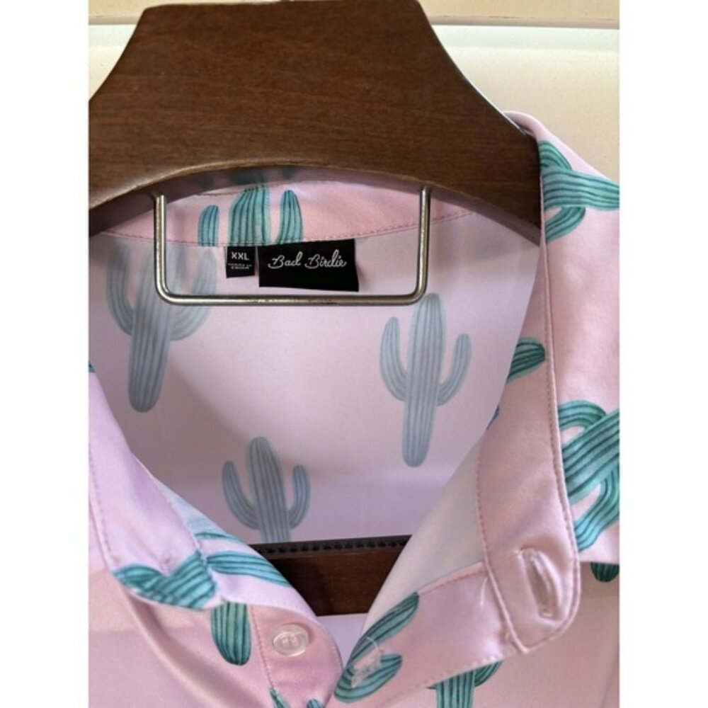 BAD BIRDIE XXL Desert Cactus Mens Polo Golf Pink Performance Golf Short Sleeve - Picture 7 of 8